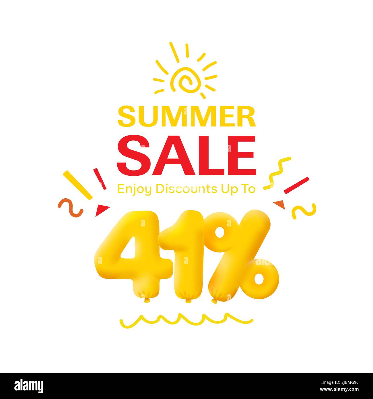 Special offer sale 41% discount 3D number Yellow tag voucher vector illustration. Discount season label 41 percent off promotion advertising summer sale coupon promo marketing banner holiday weekend Stock Vector