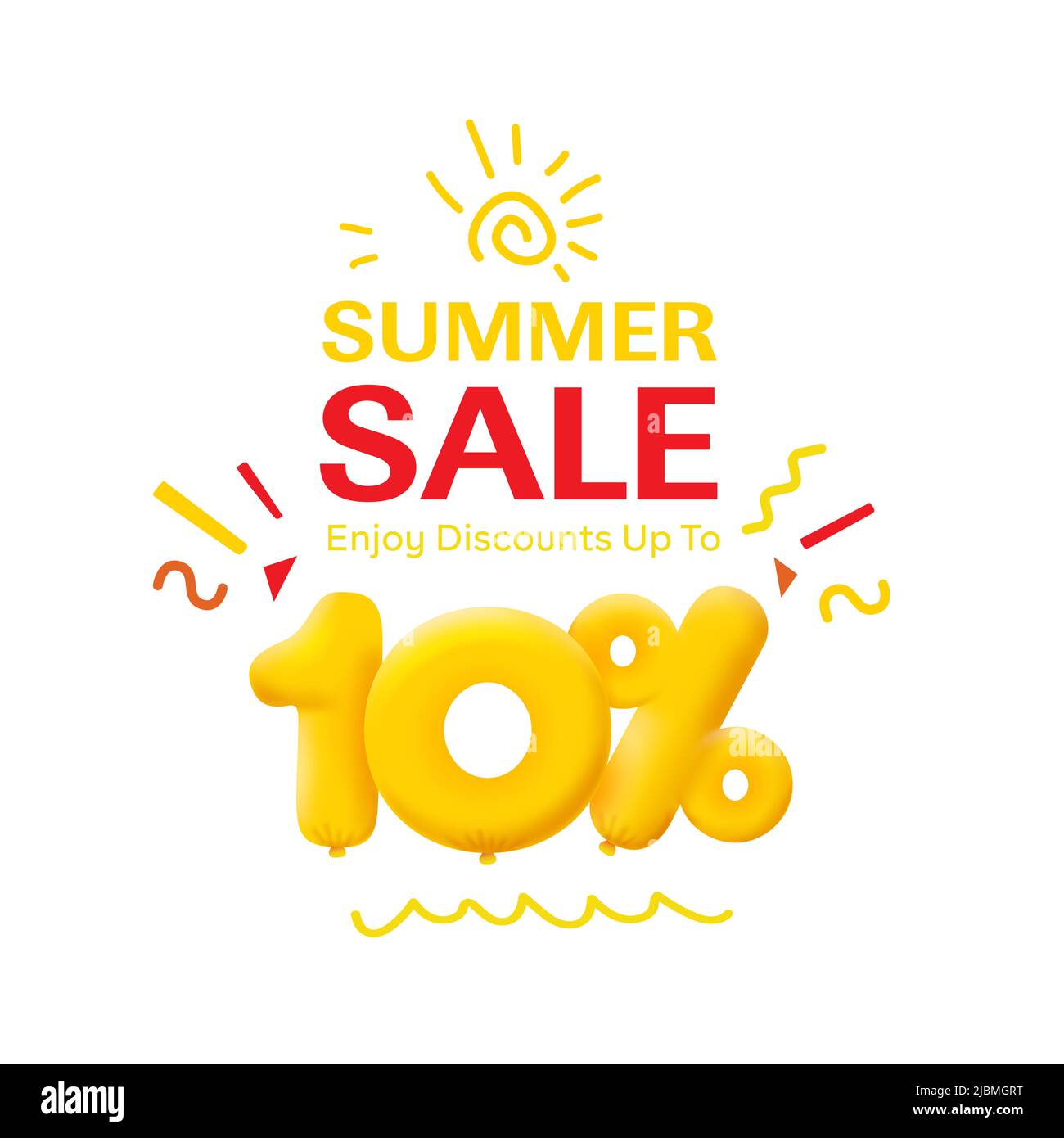 Special offer sale 10% discount 3D number Yellow tag voucher vector illustration. Discount season label 10 percent off promotion advertising summer sale coupon promo marketing banner holiday weekend Stock Vector