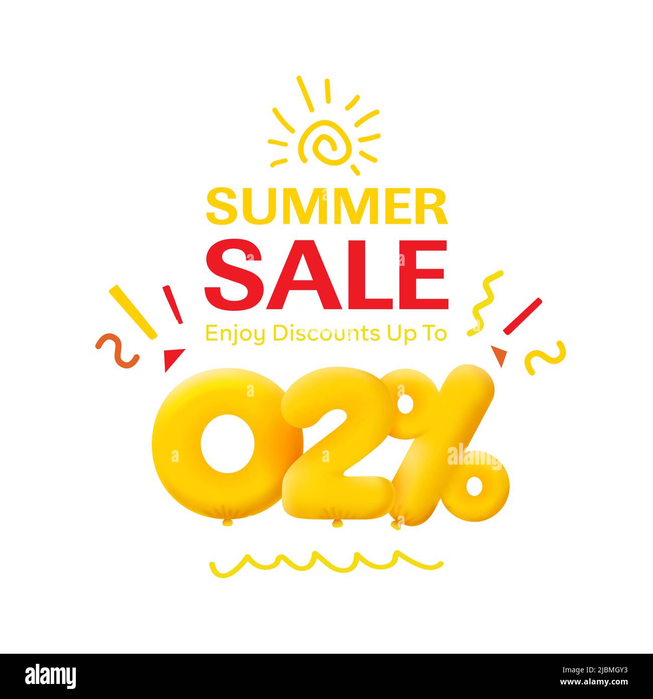 Special offer sale 2% discount 3D number Yellow tag voucher vector illustration. Discount season label 2 percent off promotion advertising summer sale coupon promo marketing banner holiday weekend Stock Vector