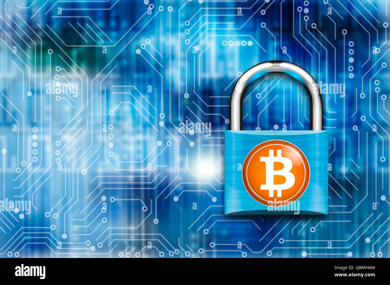 bitcoin and padlock, secure crypto currency concept Stock Photo