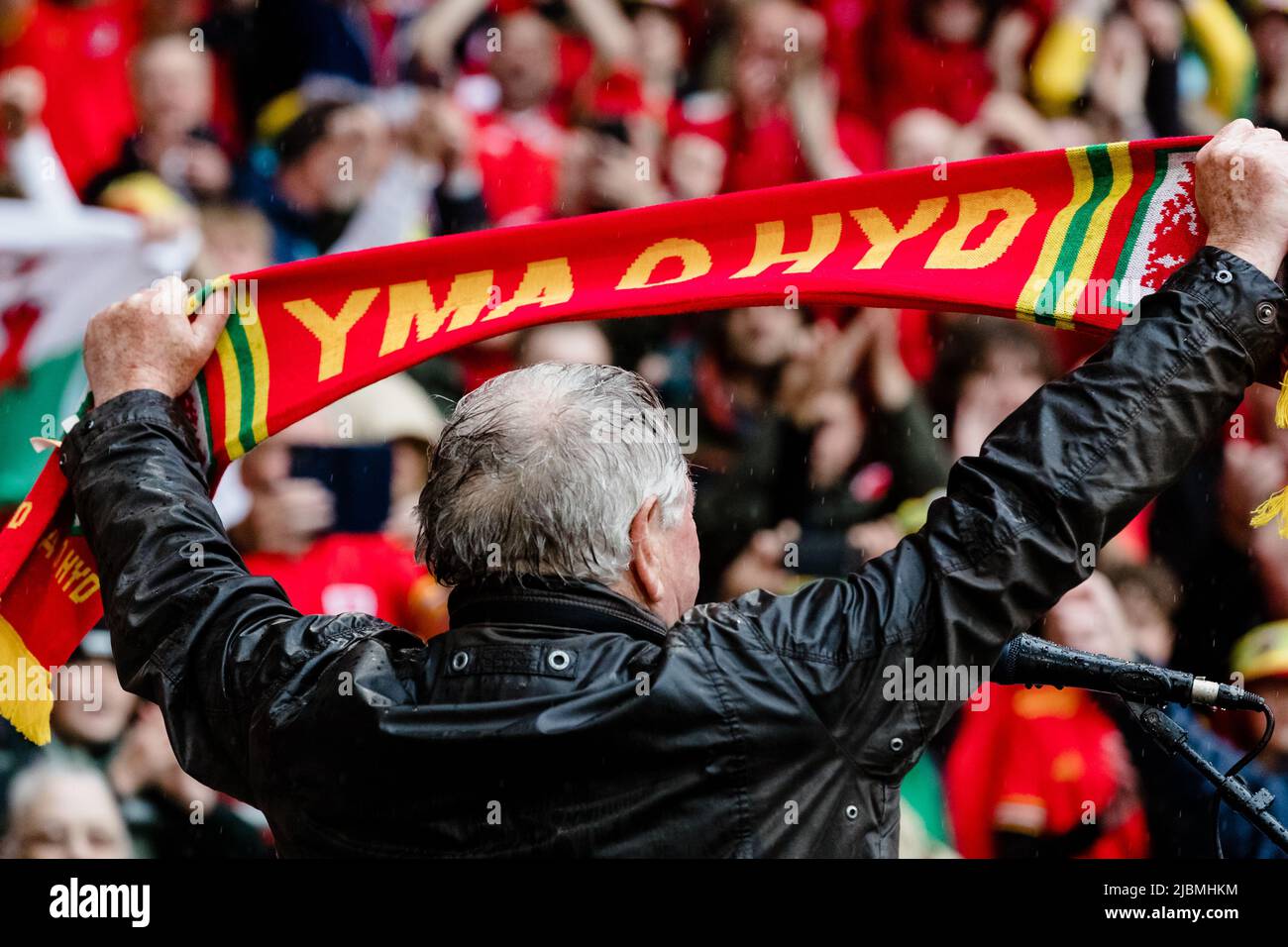 CARDIFF, WALES 05 JUNE 2022 Dafydd Iwan performs Yma o Hyd prior to