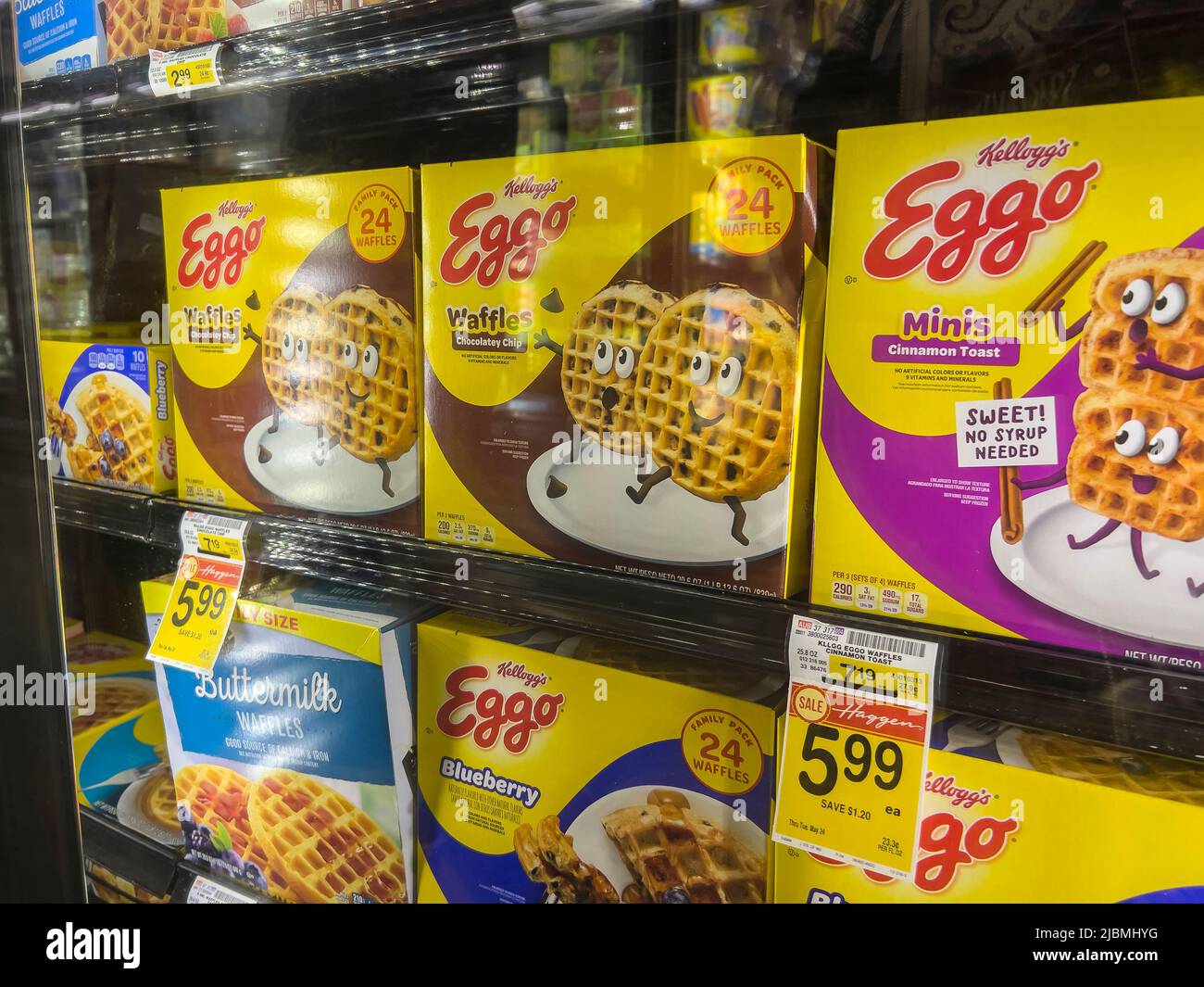 Woodinville, WA USA circa May 2022 Angled view of Eggo waffles for
