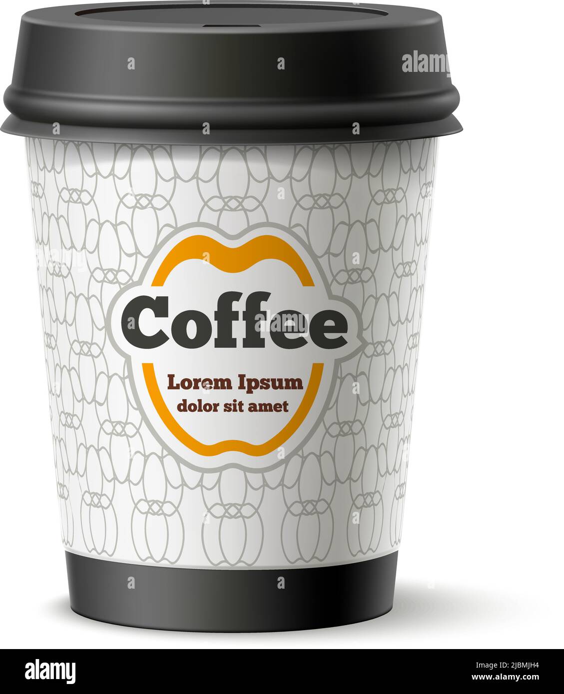 Coffee cup with brand label mockup. Realistic cafe container Stock