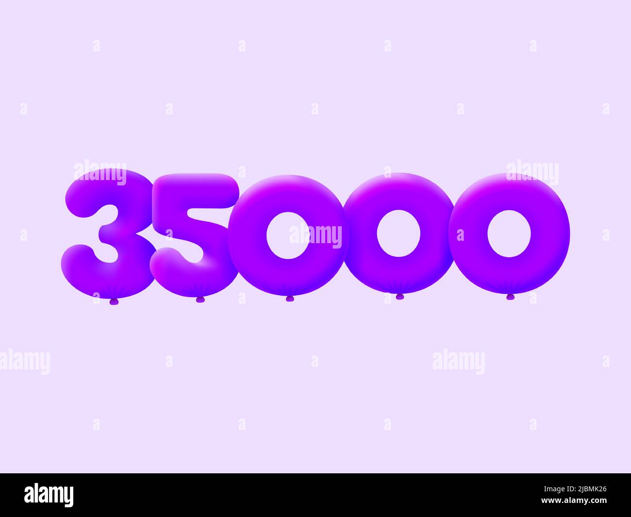 Purple 3D number 35000 balloon realistic 3d helium Purple balloons. Vector illustration design Party decoration,Birthday,Anniversary,Christmas,Xmas,New year,Holiday Sale,celebration,carnival Stock Vector