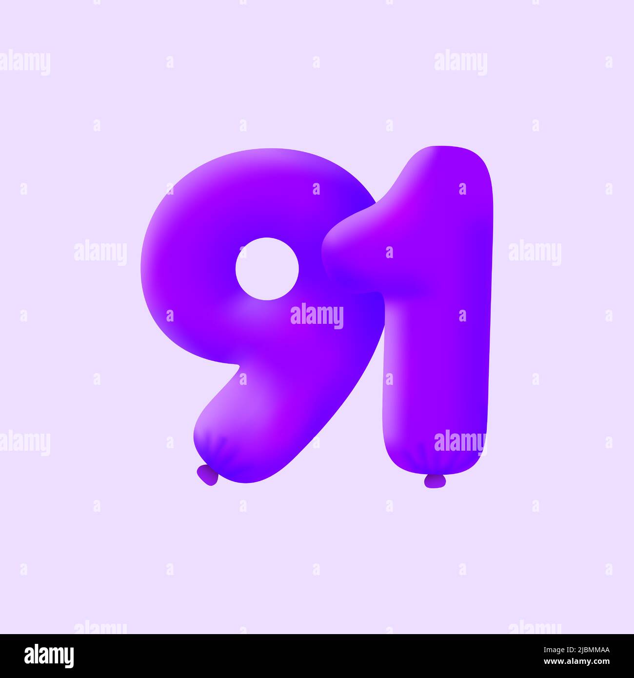 Purple 3D number 91 balloon realistic 3d helium Purple balloons. Vector illustration design Party decoration, Birthday,Anniversary,Christmas, Xmas,New year,Holiday Sale,celebration,carnival Stock Vector