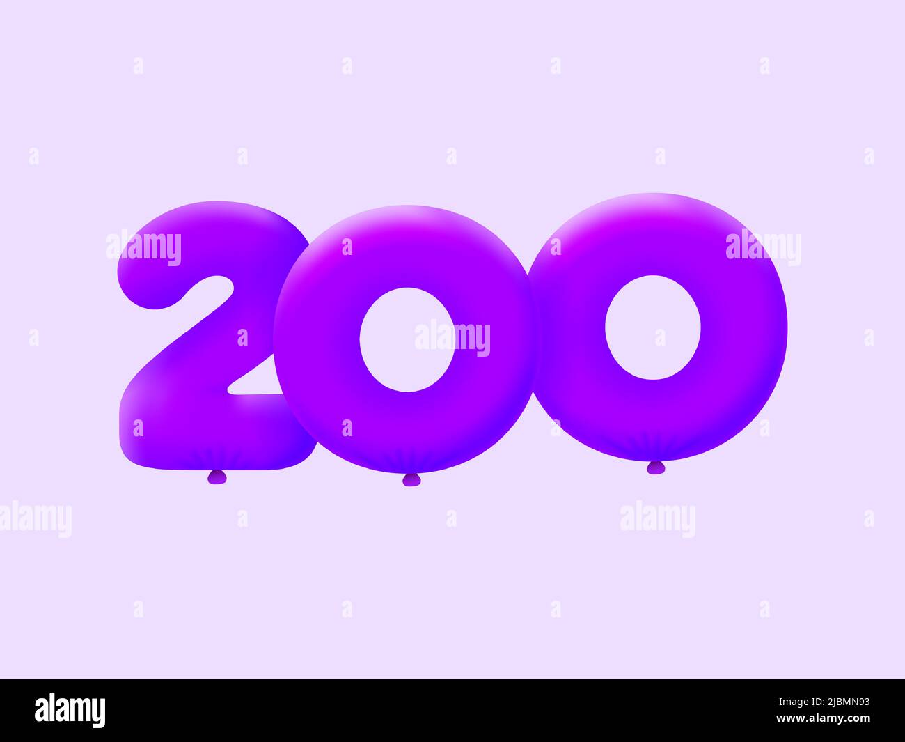 Purple 3D number 200 balloon realistic 3d helium Purple balloons. Vector illustration design Party decoration,Birthday,Anniversary,Christmas,Xmas,New year,Holiday Sale,celebration,carnival Stock Vector