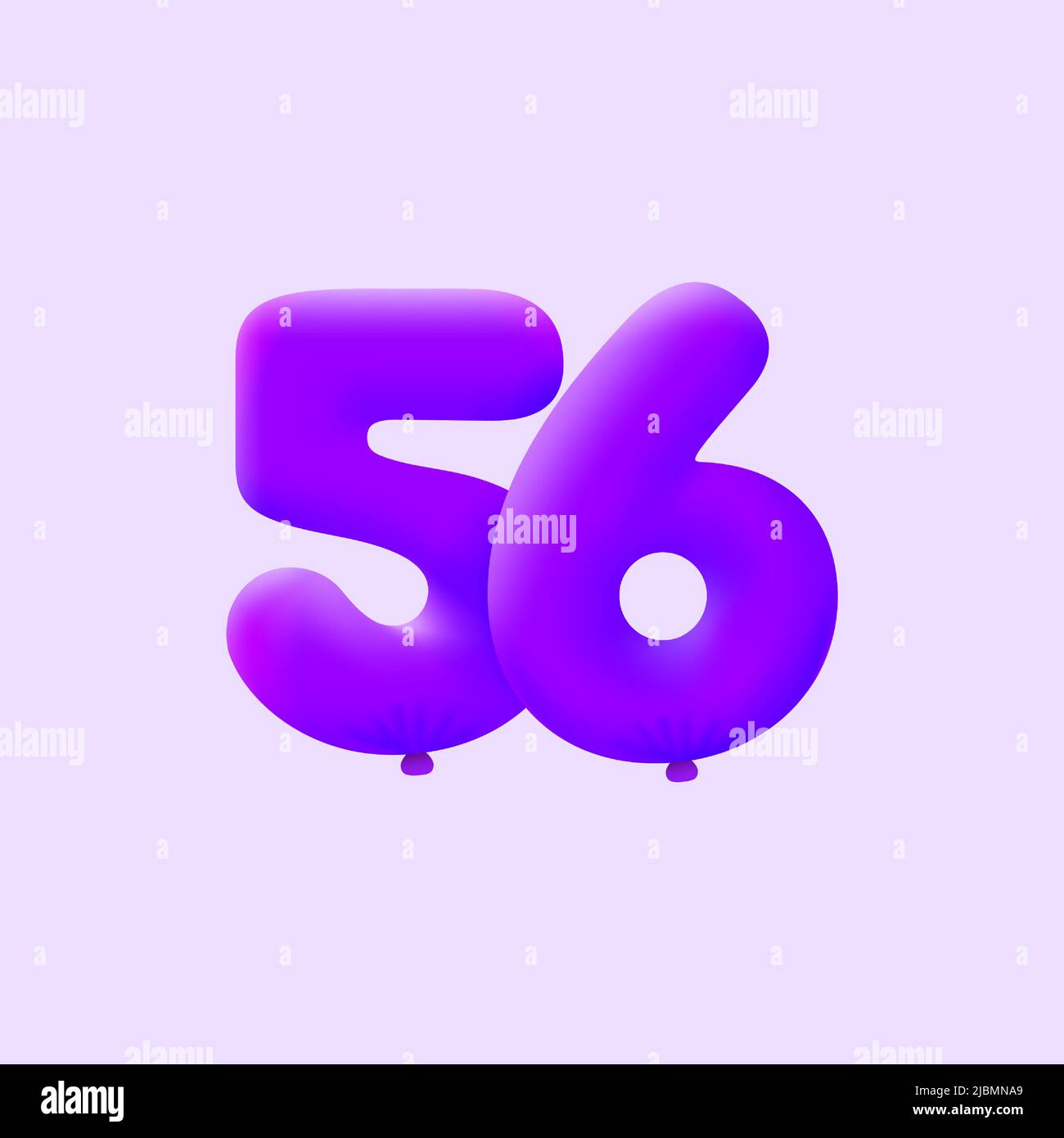 Purple 3D number 56 balloon realistic 3d helium Purple balloons. Vector illustration design Party decoration, Birthday,Anniversary,Christmas, Xmas,New year,Holiday Sale,celebration,carnival Stock Vector