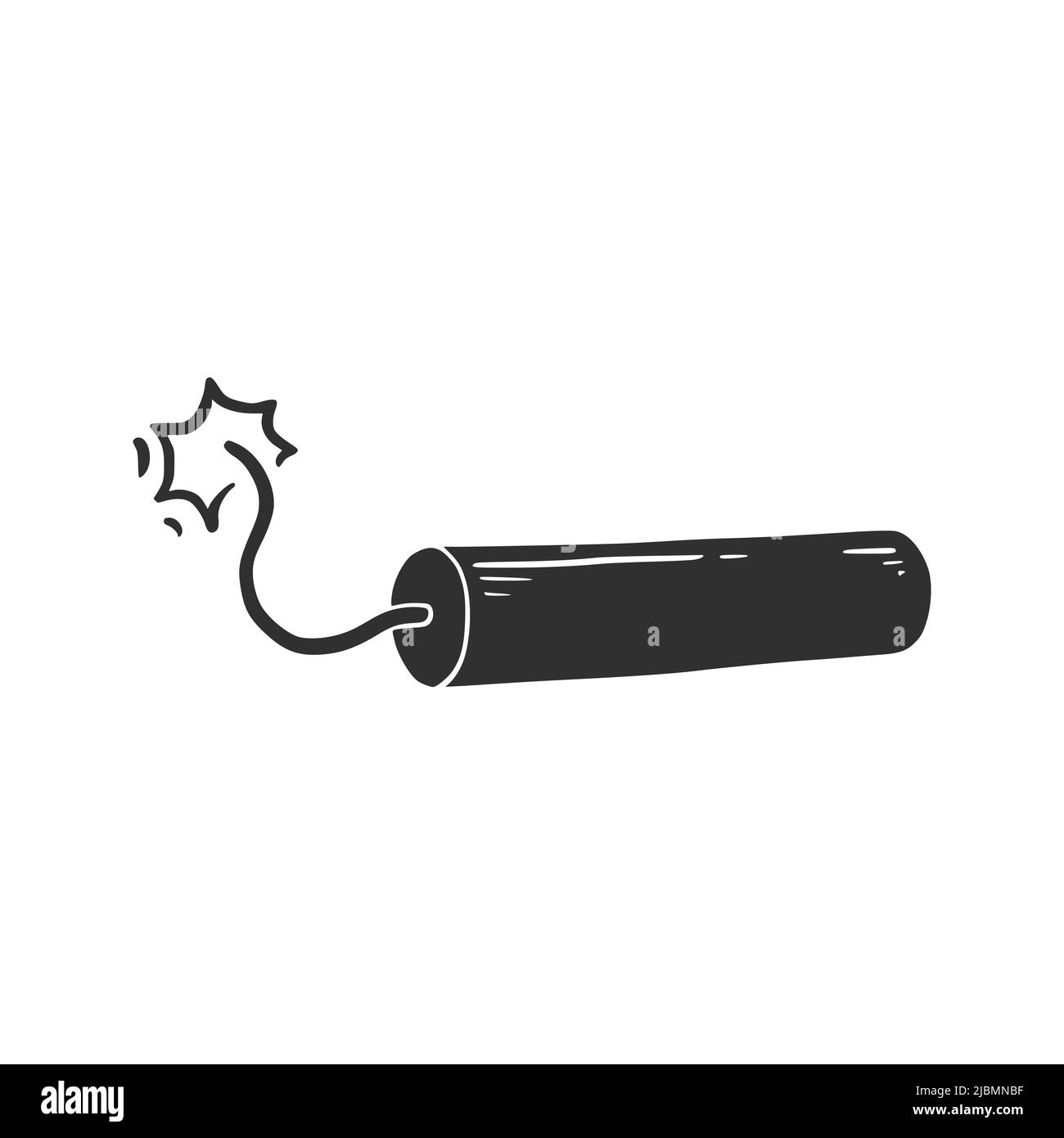 Hand drawn dynamite with fire element. Comic doodle sketch style. Dynamite for explosion concept icon. Vector illustration. Stock Vector