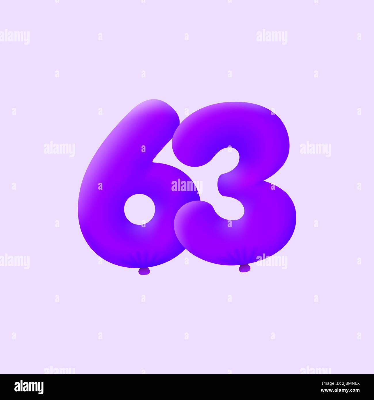 Purple 3D number 63 balloon realistic 3d helium Purple balloons. Vector illustration design Party decoration, Birthday,Anniversary,Christmas, Xmas,New year,Holiday Sale,celebration,carnival Stock Vector