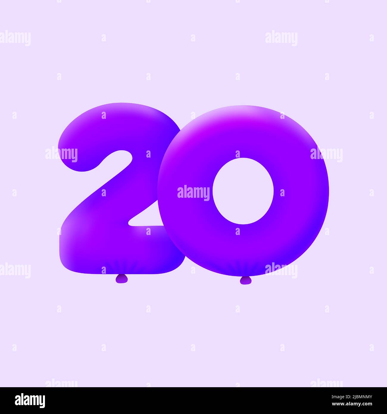 Purple 3D number 20 balloon realistic 3d helium Purple balloons. Vector ...