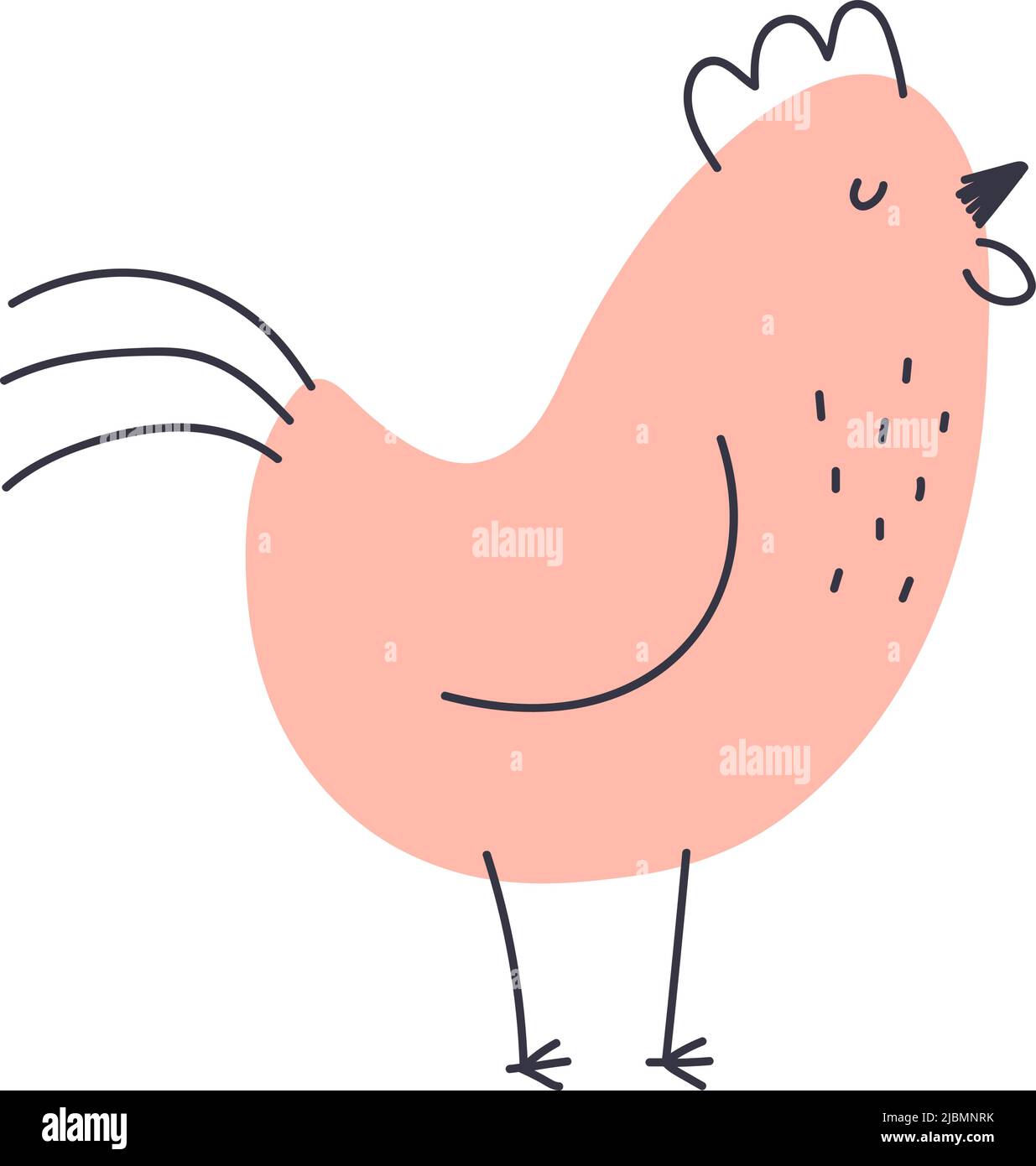 Pink chicken. Funny bird drawing. Cute character doodle Stock Vector