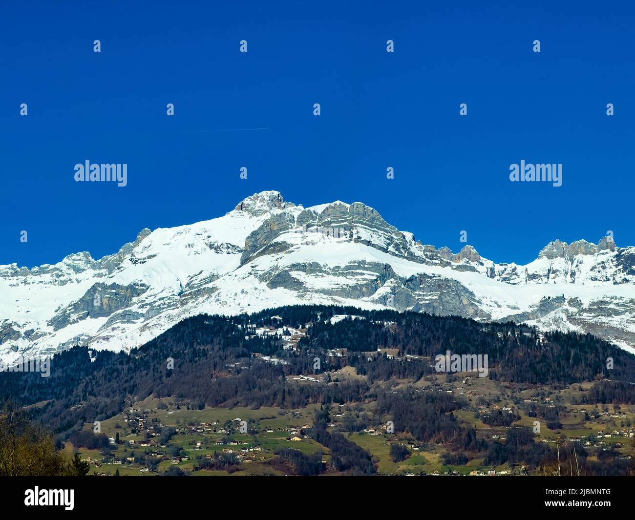 Cordon village on the slopes of Chaine des Aravis mountains Stock Photo