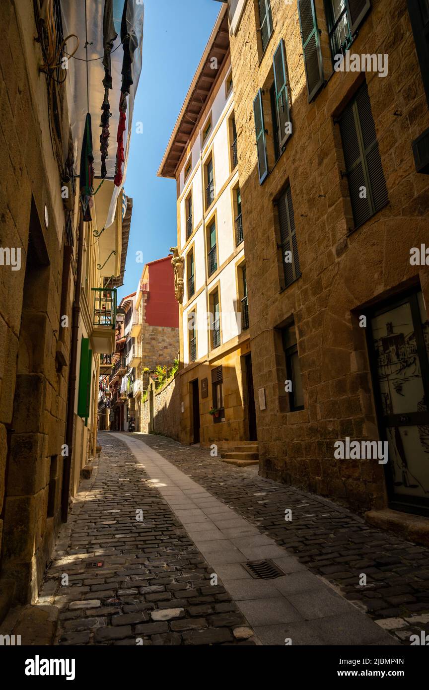 Sunny day in small fisherman's village Getaria near San Sebastian city ...