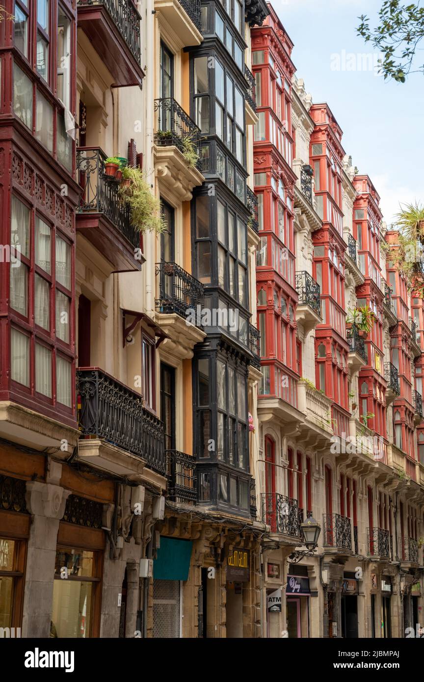 View on houses and streets in old part of Bilbao city, Basque Country ...