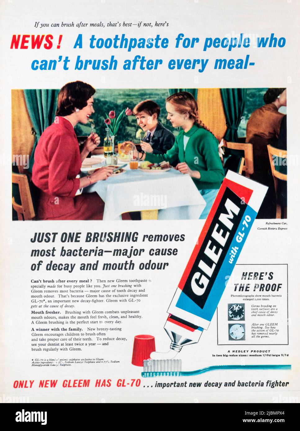 1950s magazine advertisement for Gleem toothpaste Stock Photo Alamy