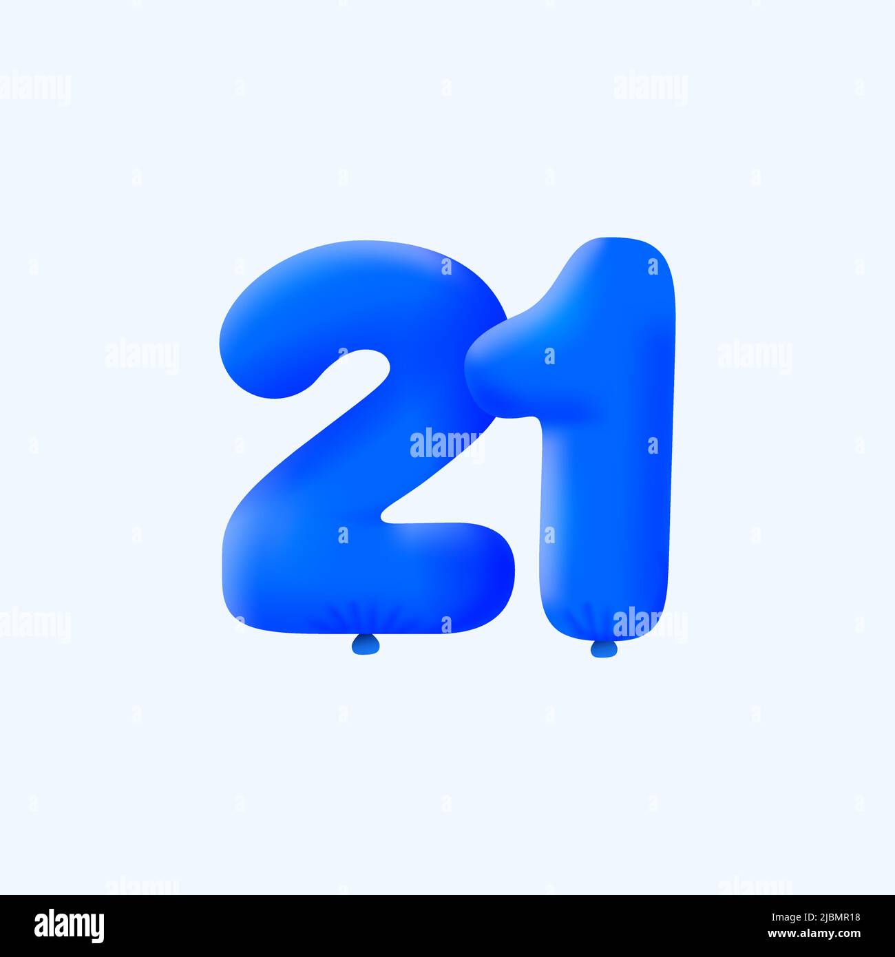 Blue 3D number 21 balloon realistic 3d helium blue balloons. Vector