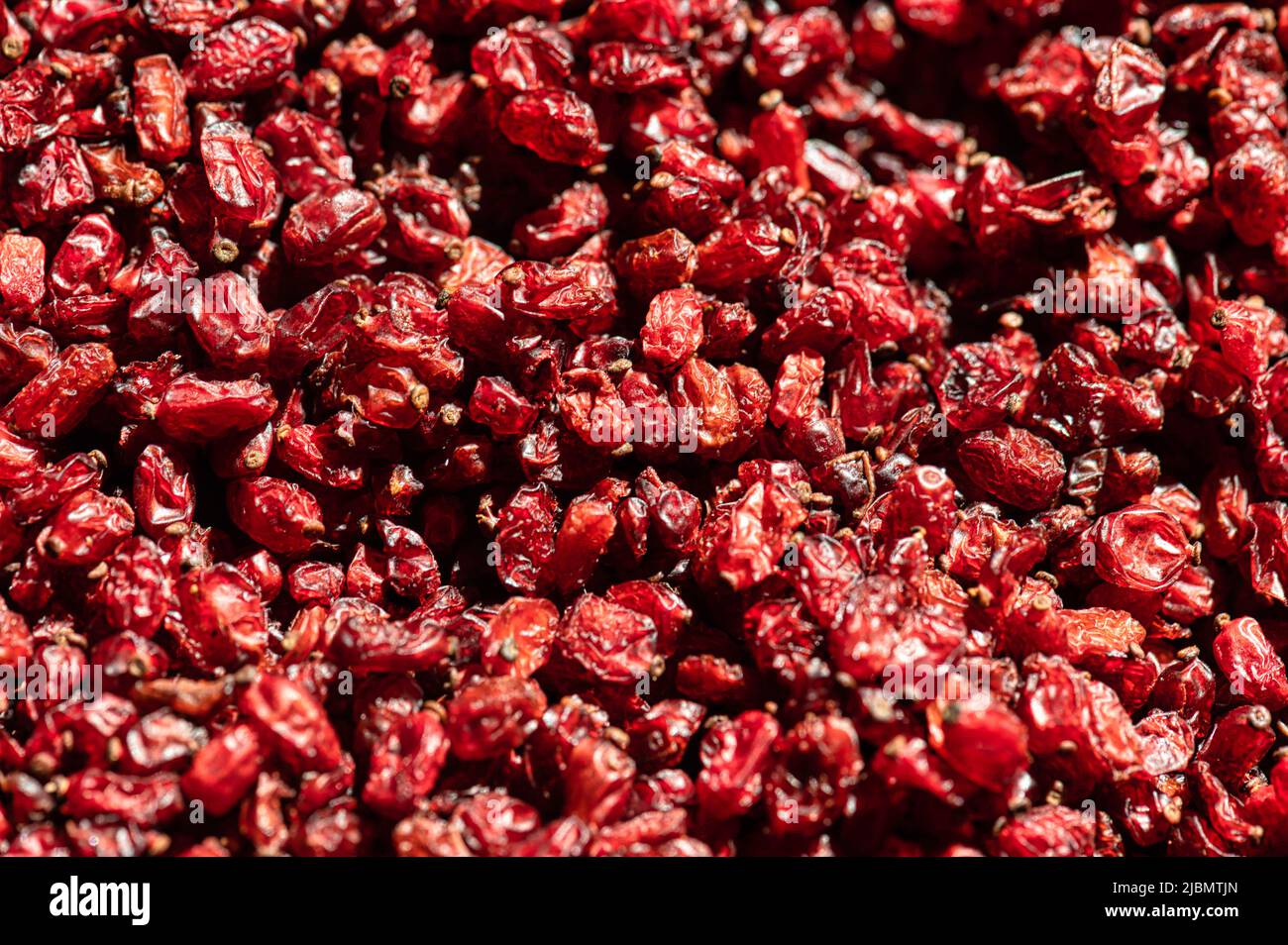 Macro shot of red barberries Stock Photo