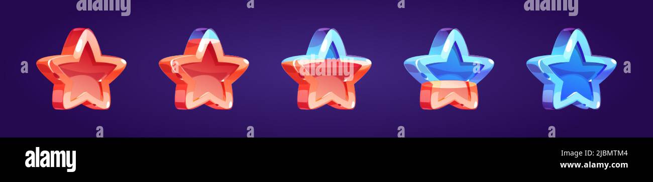 Game icon of rating star changing colors from red to blue. Vector ...