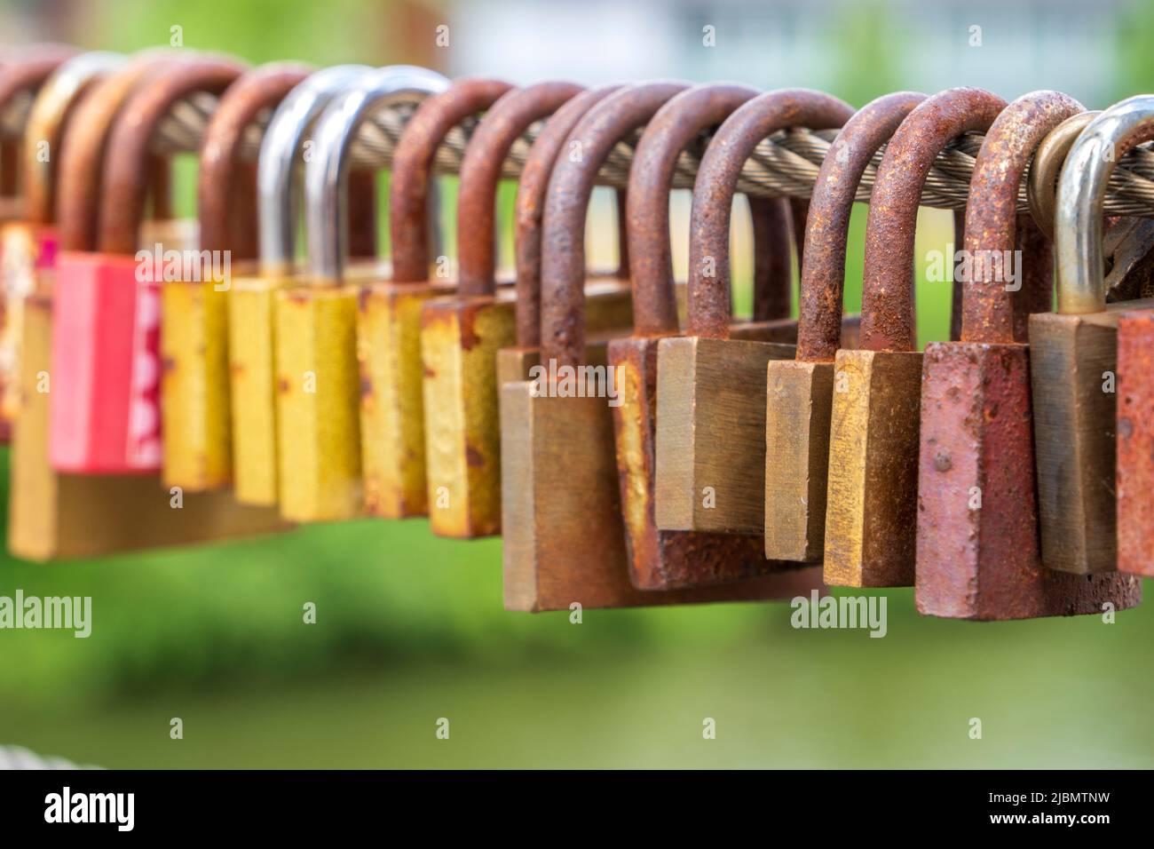 love locks hanging on a bridge Stock Photo