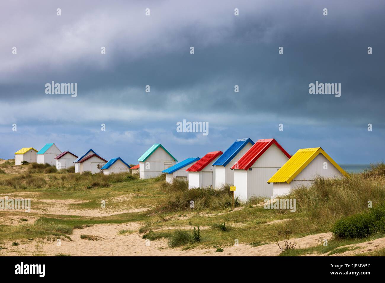 Gouville sur mer beach cabins Stock Photo