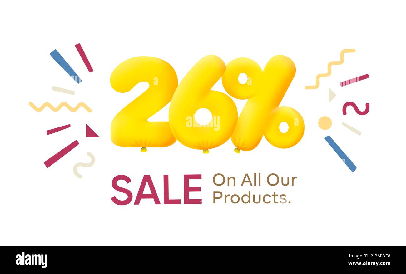 Special offer sale 26% discount 3D number Yellow tag voucher vector  illustration. Discount season label 26 percent off promotion advertising  summer sale coupon promo marketing banner holiday weekend Stock Vector  Image &