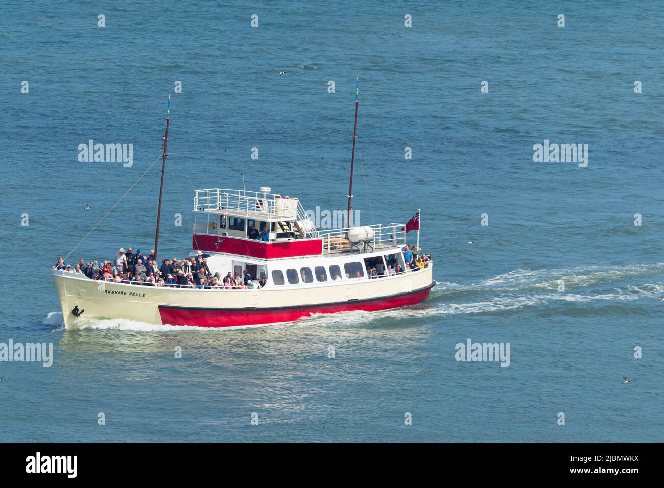 Yorkshire Belle A Pleasure Cruiser Boat At Sea With Tourists In yorkshire-belle-a-pleasure-cruiser-boat-at-sea-with-tourists-in