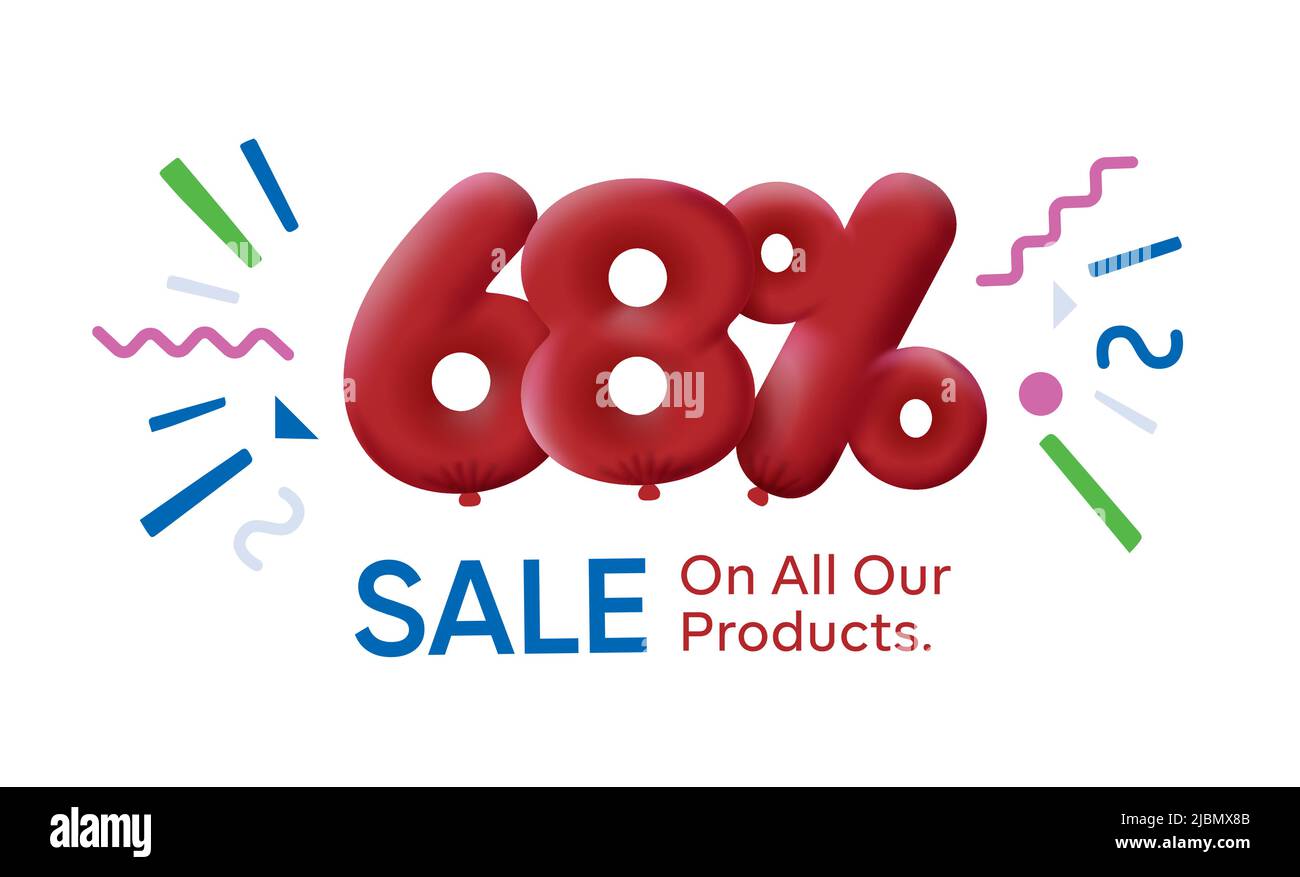 Special summer sale banner 68% discount in form of 3d balloons Red Vector design seasonal shopping promo advertisement illustration 3d numbers for tag offer label Enjoy Discounts Up to 68% off Stock Vector