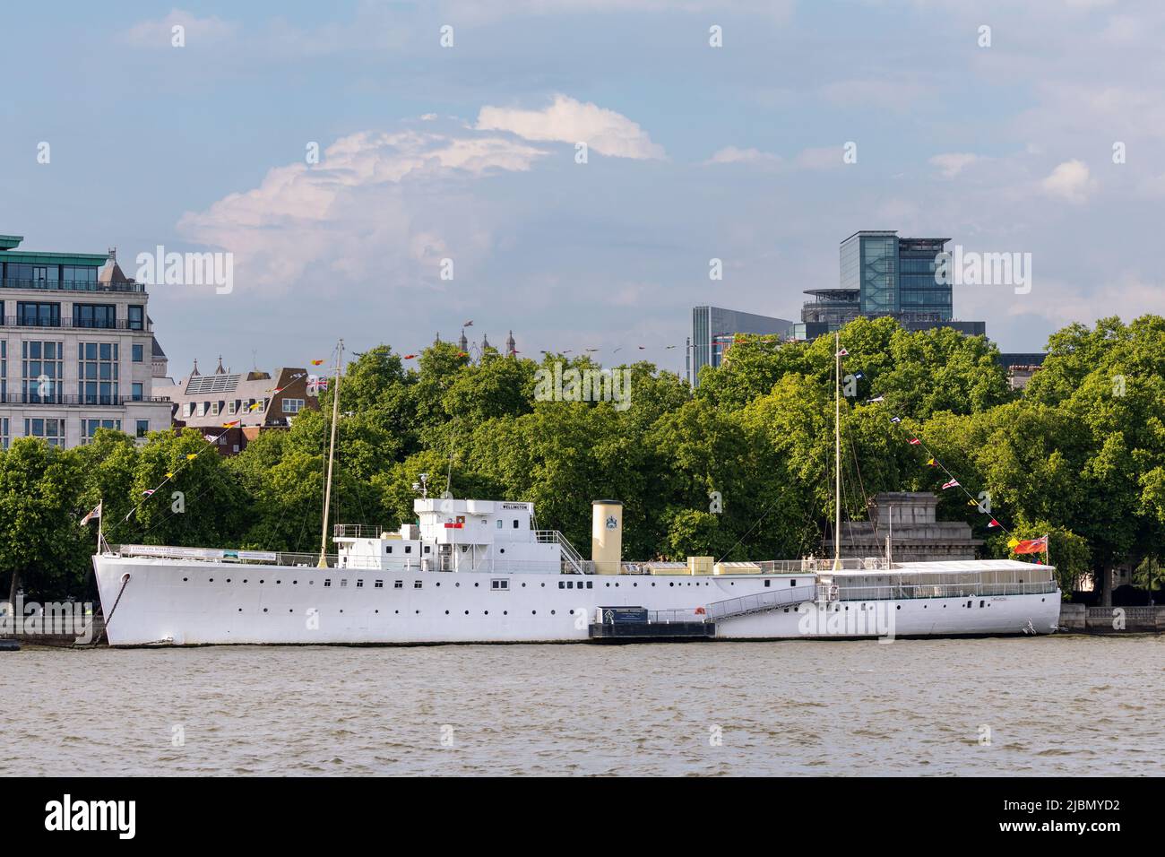 The wellington moored on the river thames Stock Photo