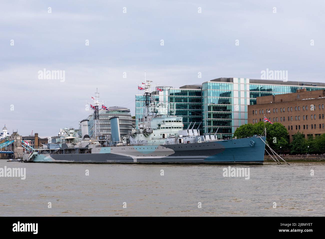 HMS Belfast moored on the river thames Stock Photo