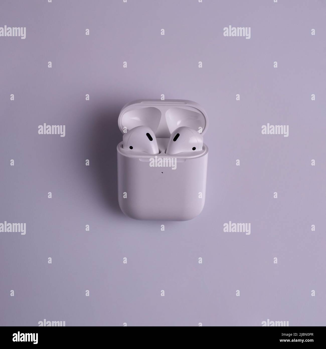 white wireless headphones in box on white background Stock Photo Alamy