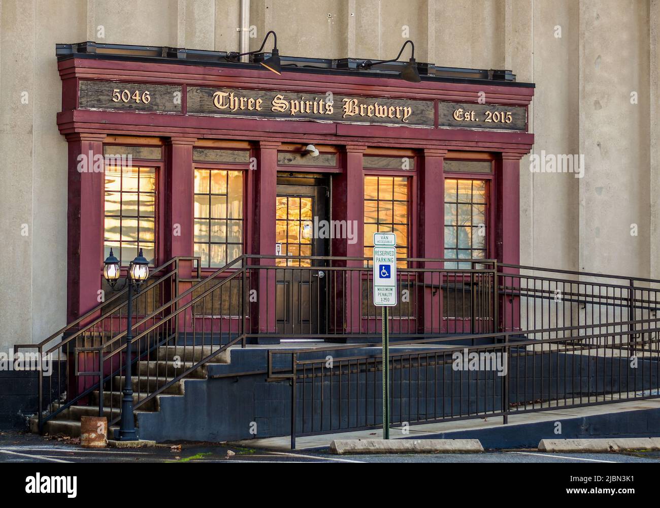 Three spirits brewery exterior facade brand and logo signage above