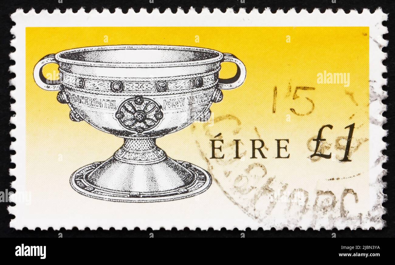 IRELAND - CIRCA 1990: a stamp printed in the Ireland shows Ardagh Chalice, Art Treasure of Ireland, circa 1990 Stock Photo