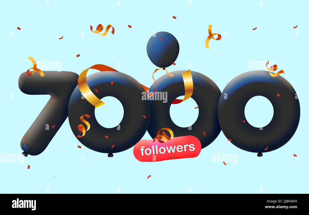 Banner with 7K followers thank you in form of 3d black balloons and ...