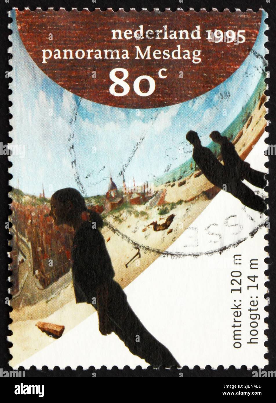 NETHERLANDS - CIRCA 1995: a stamp printed in the Netherlands shows 1994 Panorama Mesdag, by Hendrik Willem Mesdag, Mesdag Museum Restoration, circa 19 Stock Photo