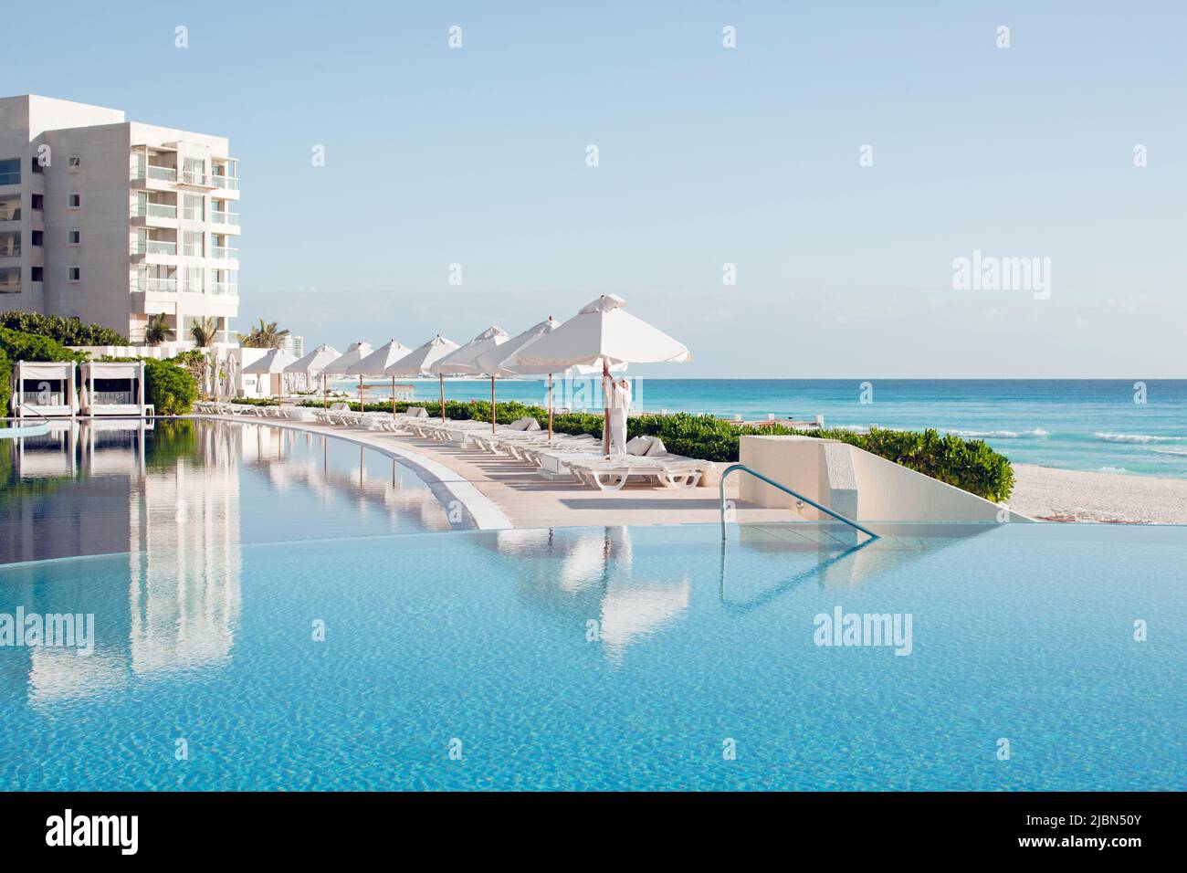 Daybeds a the oceanview swimming pool at Live Aqua Resort & Spa, a 371