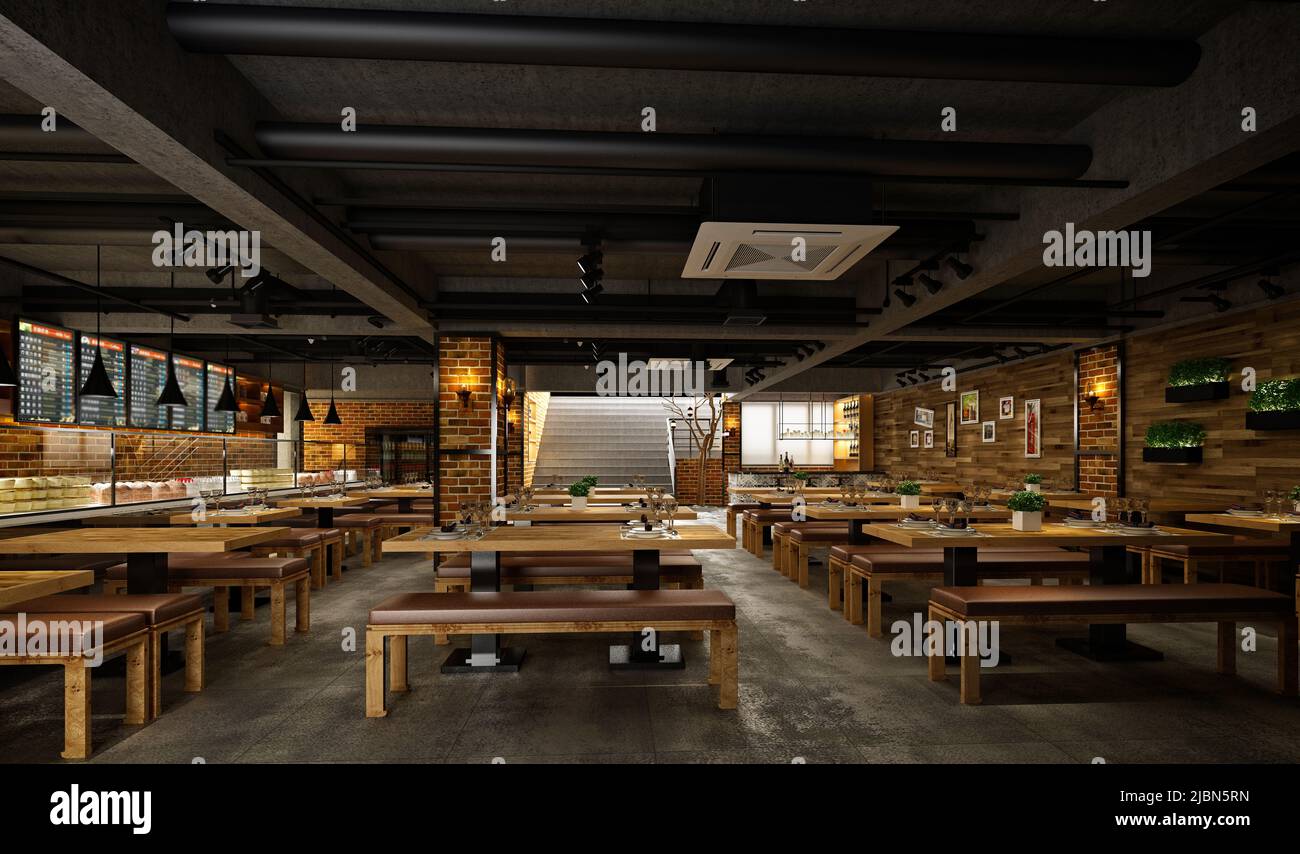 3d render of cafe restaurant interior Stock Photo