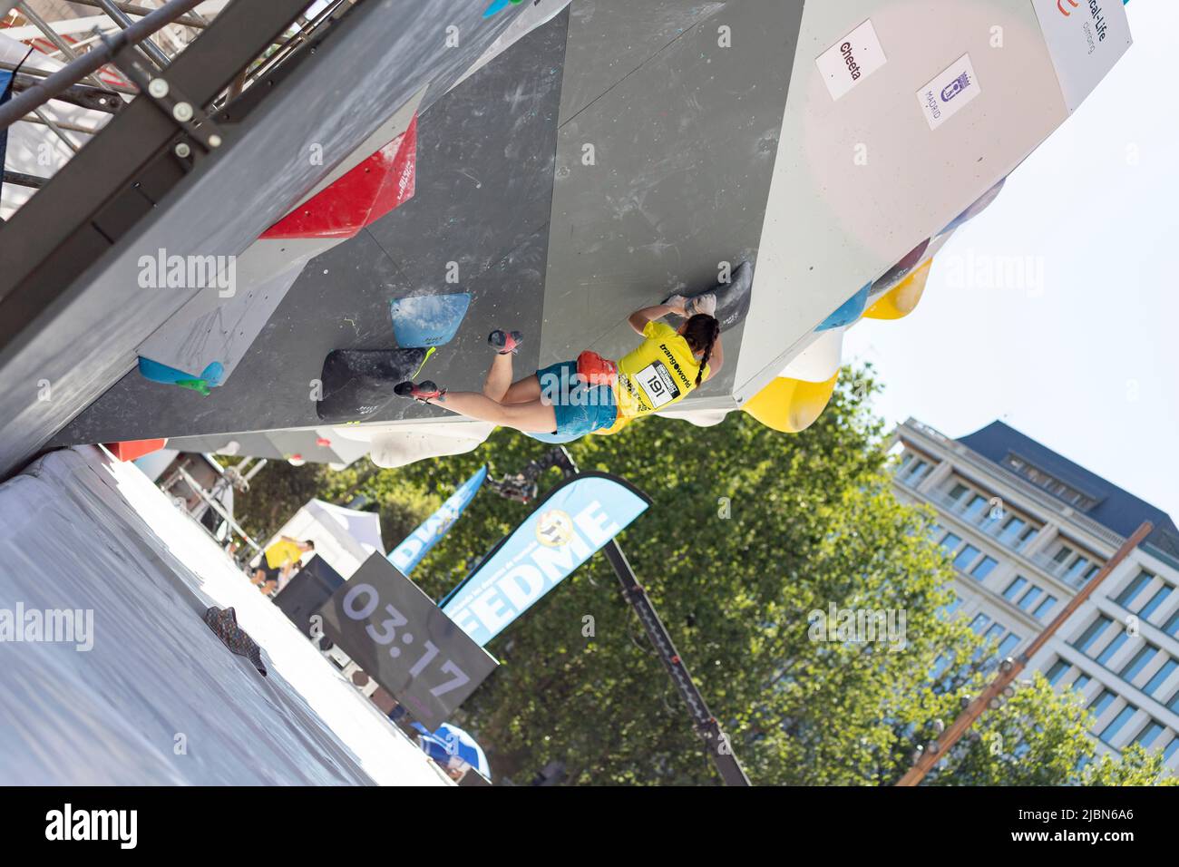 Climbing. Sport. Young person climbing in the Madrid Block Climbing