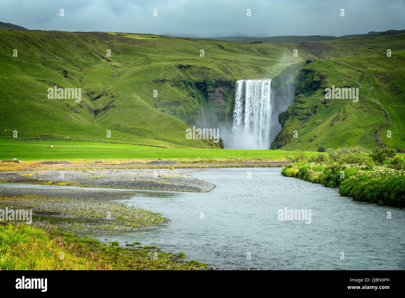 Skogafoss waterfall landscape in the South of Iceland Stock Photo