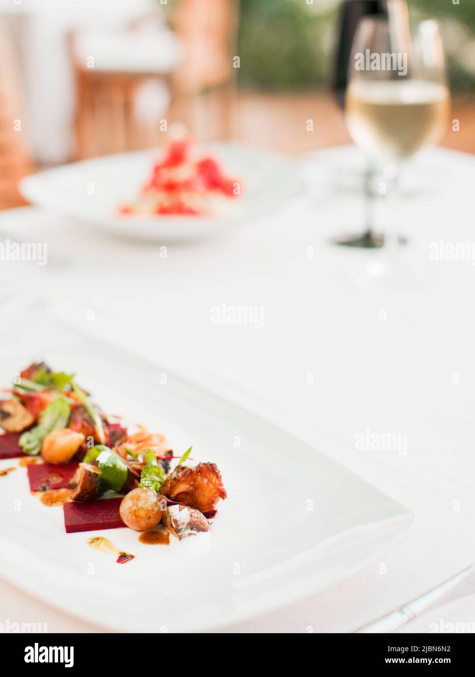 A starter dish prepared by Chef Guillermo Gomez at Qa Fine Latin Cuisine, a restaurant at Live Aqua Resort & Spa in Cancun’s Hotel Zone. Cancun. Stock Photo