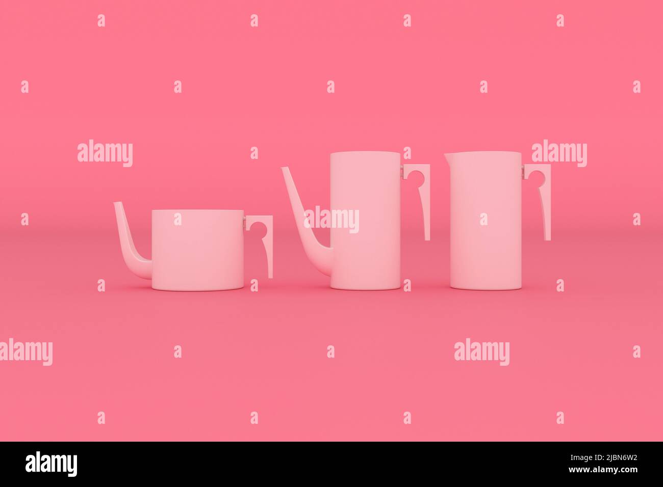 Kettle isolated on pink background, 3D rendering. Stock Photo