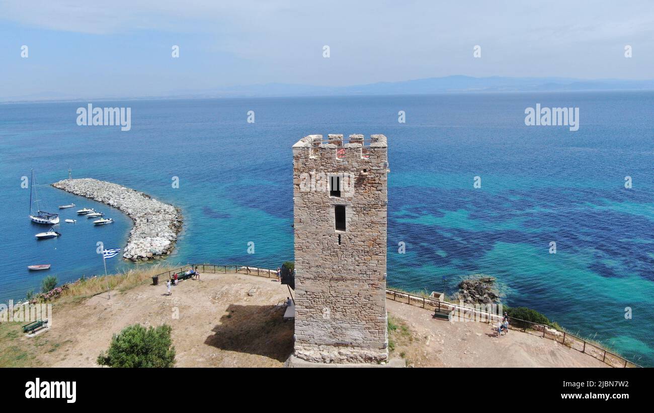 byzantine tower in halkidiki greece with drone Stock Photo - Alamy