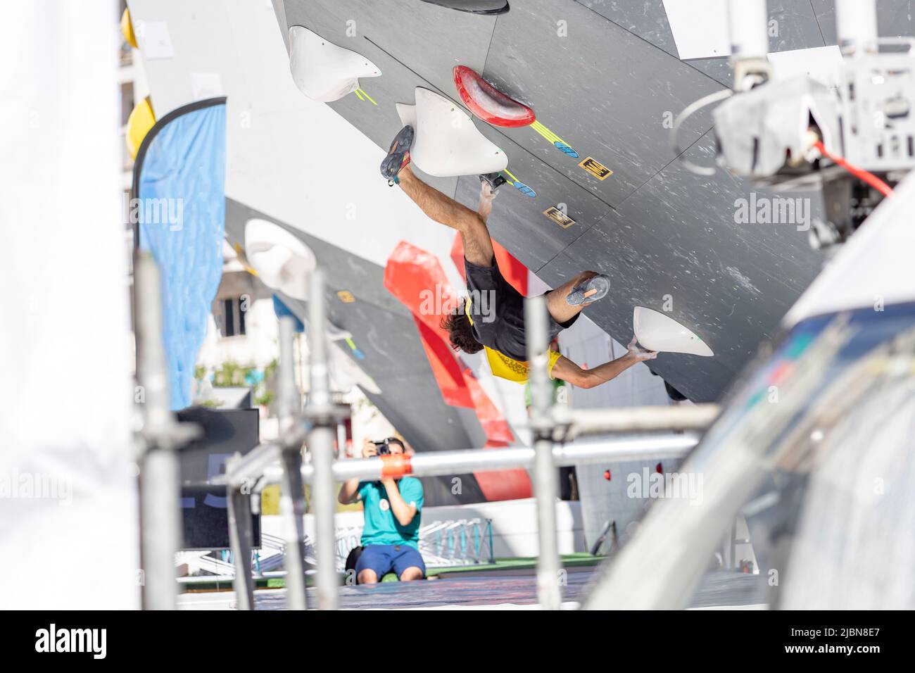 Climber. Young male and female competitors in the Madrid Block Climbing