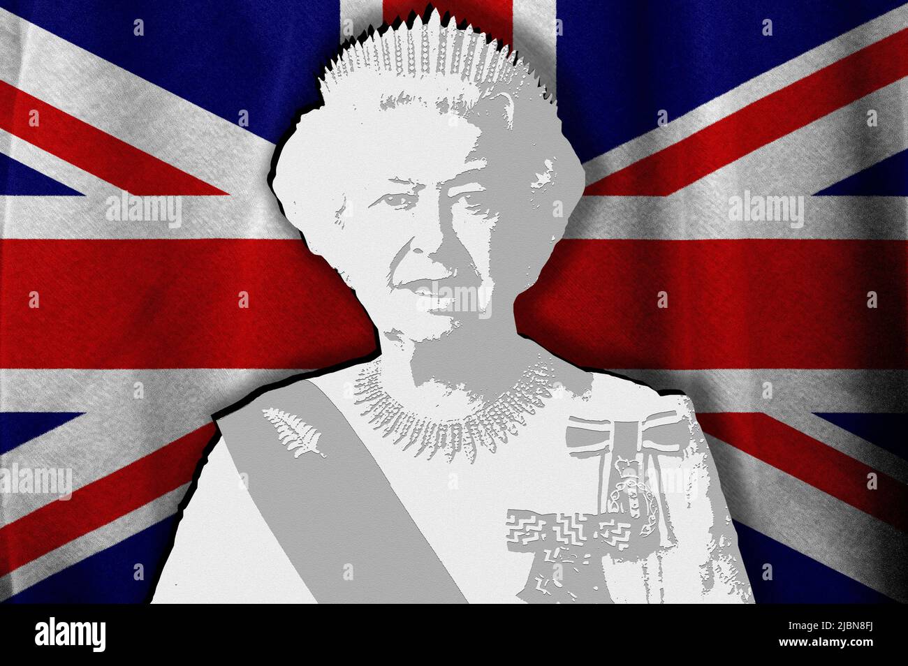 Queen Elizabeth II and UK flag Stock Photo Alamy