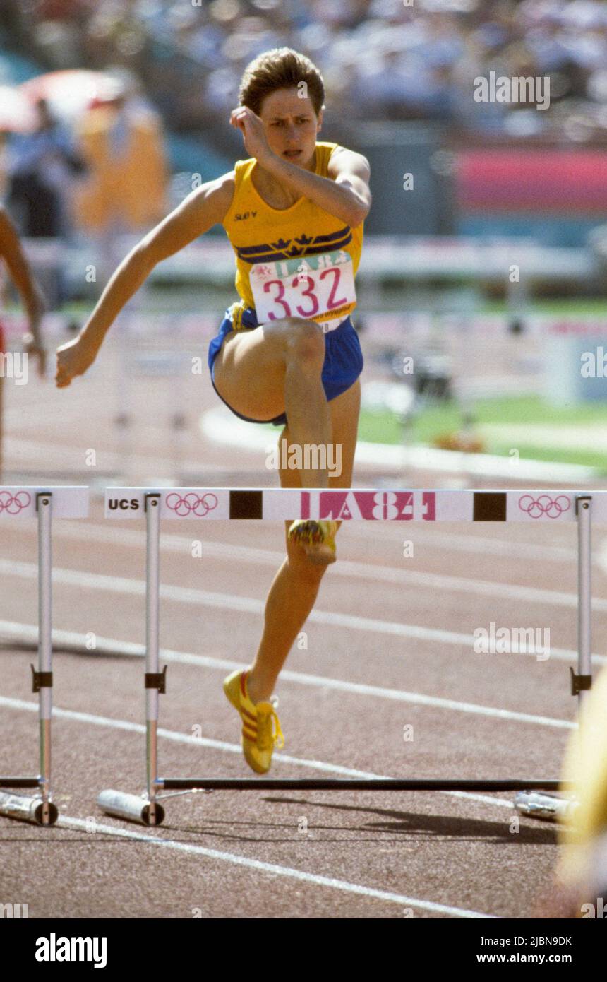 OLYMPIC SUMMER GAMES IN LOS ANGELES USA 1984 ANNE LOUISE SKOGLUND Sweden athletic 400 m hurdles at 1984 Olympic summer games in Los Angeles 1984 Stock Photo
