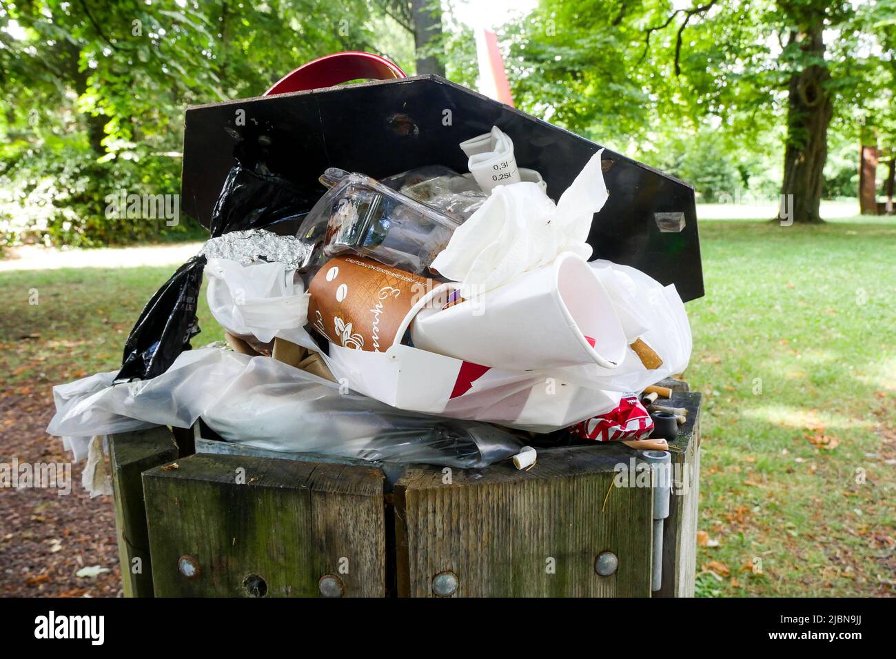 Dirts in a public rubbish can, Cerisaie Park, Lyon, Rhône department, AURA Region, France Stock Photo