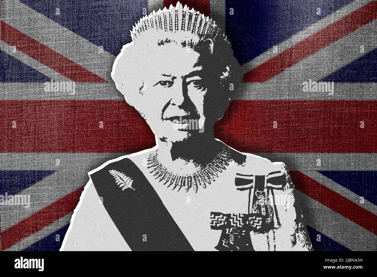 Queen Elizabeth II and UK flag Stock Photo - Alamy
