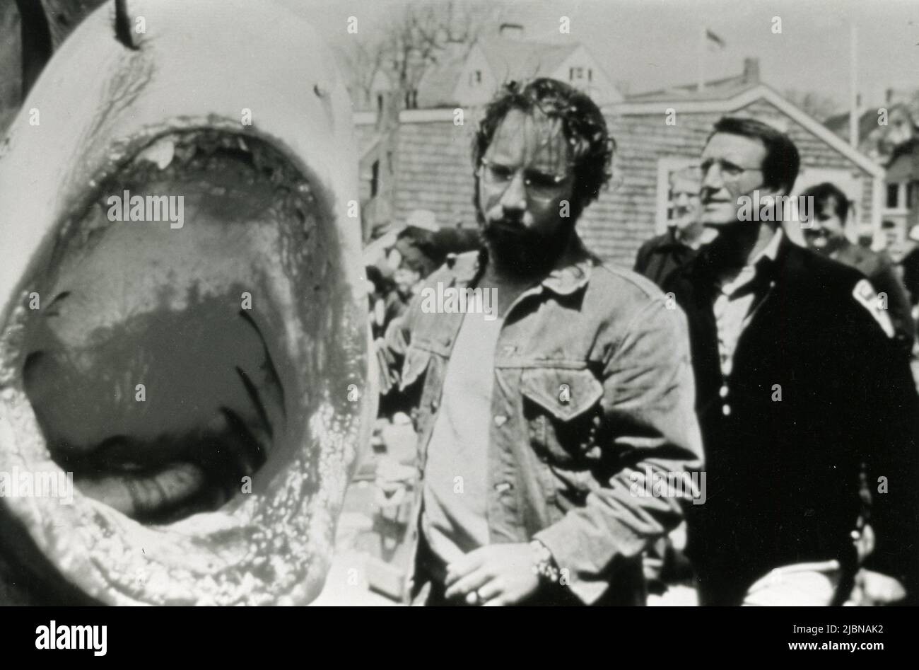 American actors Richard Dreyfuss and Roy Scheider in the movie Jaws, USA 1975 Stock Photo