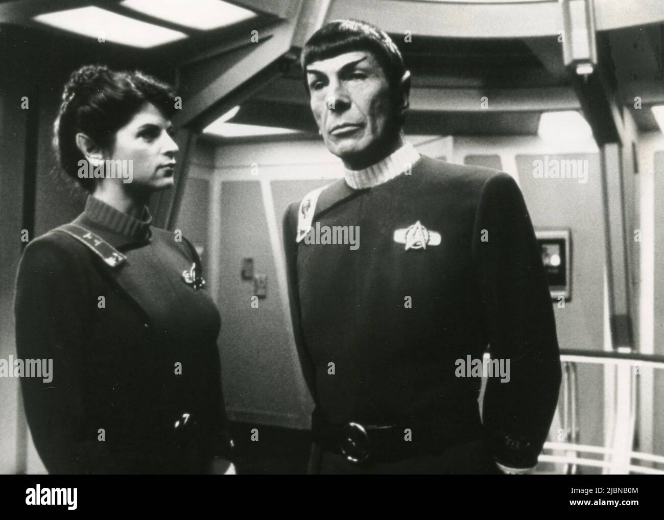 Actor Leonard Nimoy as Mr. Spock and actress Kirstie Alley in the movie Star Trek II: The Wrath of Khan, USA 1982 Stock Photo