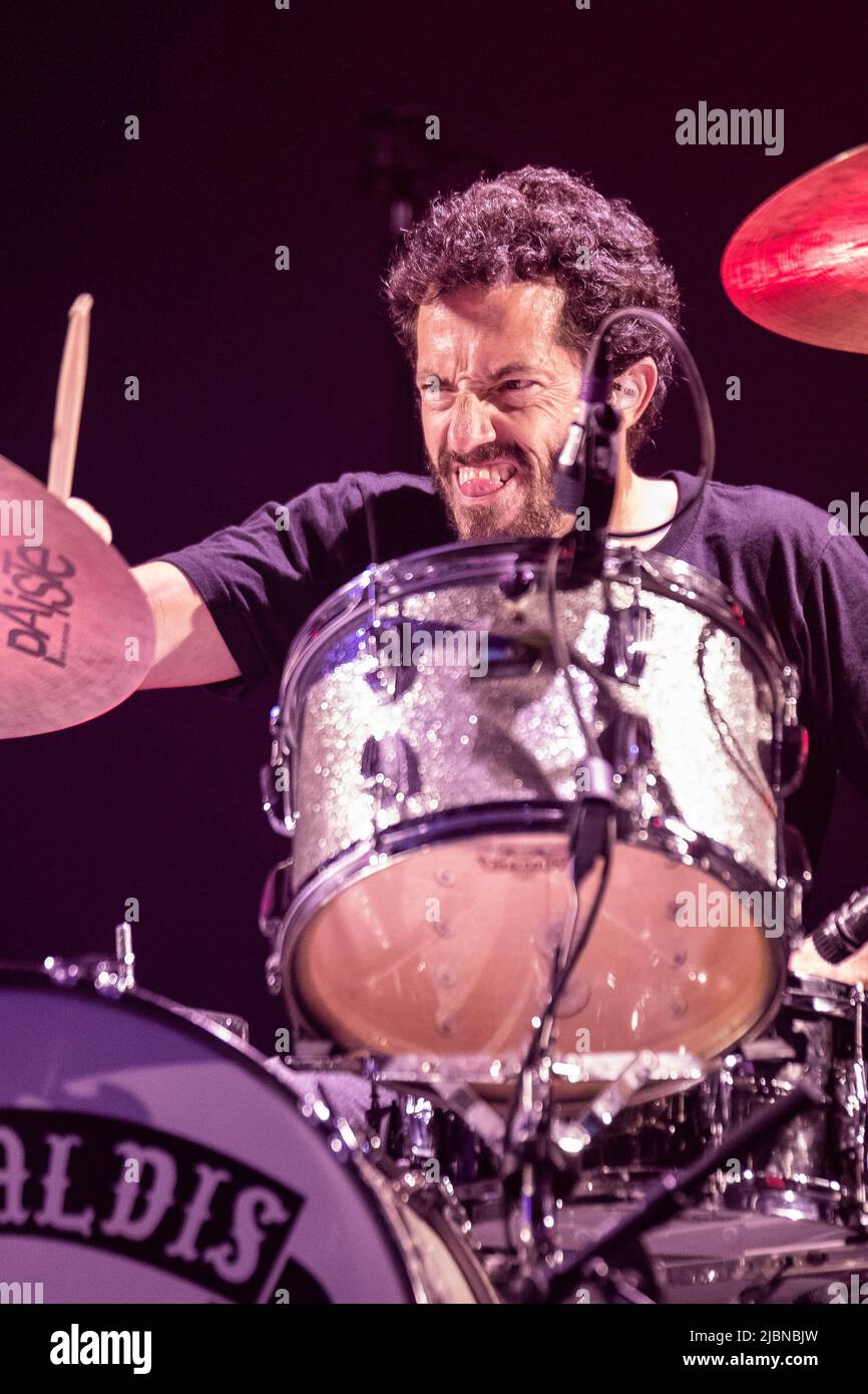 Barcelona, Spain. 2022.06.03. Fito & Los Fitipaldis band perform on stage during Cada vez cadáver Tour at Palau Sant Jordi on June 03, 2022 in Barcelona, Spain. Stock Photo