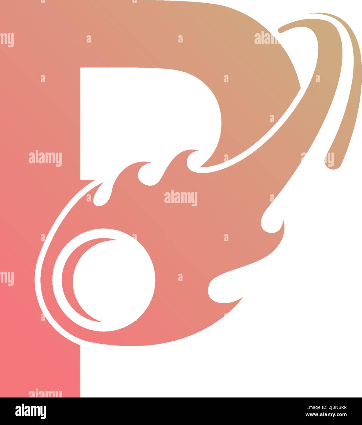 Letter P is passed by a falling meteor icon illustration vector Stock Vector